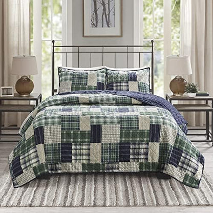  Reversible Quilt Cabin Lifestyle Plaid Design - All Season, Breathable Coverlet Bedspread Bedding Set, Matching Shams, Ridge Red King/Cal King(104"x92") 6 Piece