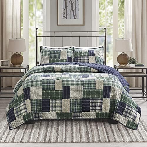  Reversible Quilt Cabin Lifestyle Plaid Design - All Season, Breathable Coverlet Bedspread Bedding Set, Matching Shams, Ridge Red King/Cal King(104"x92") 6 Piece