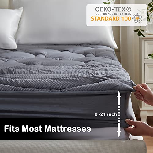  LVEN HOME Waterproof Twin Mattress Pad, Thick Padded Mattress Cover Protector Washable, Breathable Cooling Pillowtop Mattress Topper, Down Alternative Filled, Deep Pocket Fitted