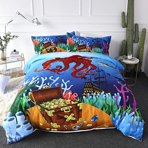  Honu Sea Turtle Bedding White Indigo Hawaiian Duvet Cover Turtles Bed Set Beach Theme Bed Spread For Summer (Queen)