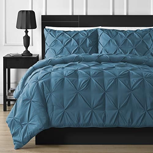  Comfy Bedding Double Needle Durable Stitching 3-Piece Pinch Pleat Comforter Set All Season Pintuck Style, Queen, Burgundy