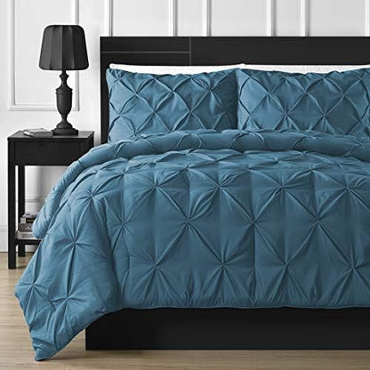  Comfy Bedding Double Needle Durable Stitching 3-Piece Pinch Pleat Comforter Set All Season Pintuck Style, Queen, Burgundy