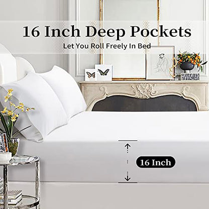  1200 Thread Count Cotton King Size Sheets, Luxury 5-Star Hotel 100% Egyptian Cotton Sheets Set, Sateen Weave For Soft Feel, Fits Mattress Upto 16" DEEP Pocket - 4 Piece(White, King)