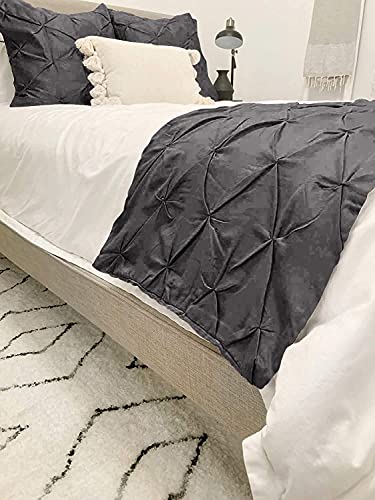  3 Piece Pinch Pleated Bed Runner Set Decorative Bed Scarf 100% Egyptian Cotton 400 Thread Cotton Hotel Class Bedding (1 Bed Runner, 2 Pillow Shams) (Dark Grey, Twin)