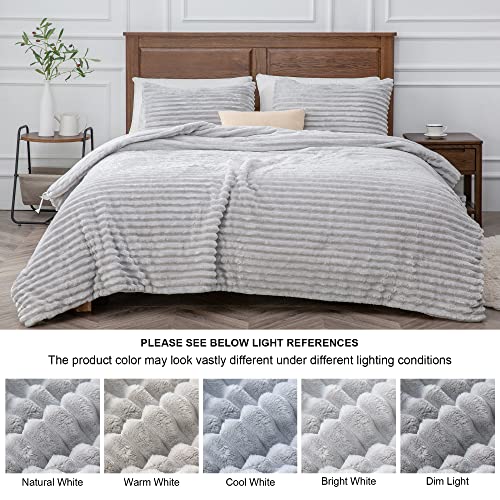  BEDELITE Fleece Queen Comforter Set -Super Soft & Warm Fluffy Grey Bedding, Luxury Fuzzy Heavy Bed Set For Winter With 2 Pillow Cases