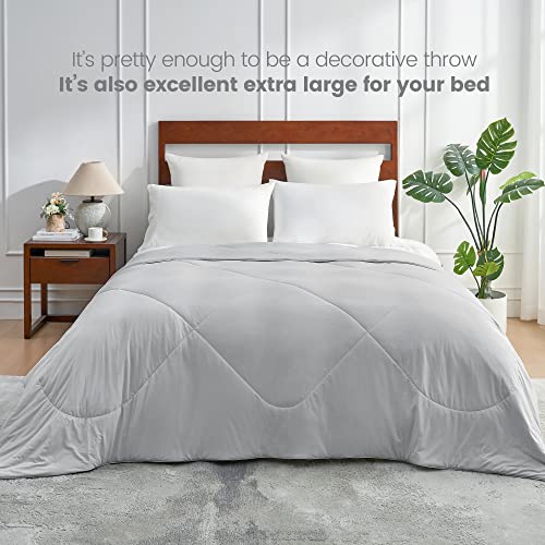  Dual-Sided Cooling Comforter Twin Size, Washable Lightweight Cooling Blanket Q-Max 0.4 Breathable Silk Smooth Grey Summer Comforter For Hot Sleepers And Night Sweats
