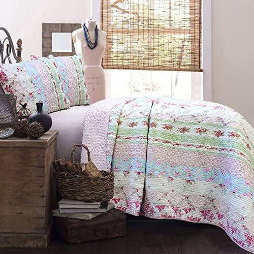  Cozy Line Home Fashions 100% Cotton Real Patchwork Floral Pink Rose Shabby Chic Girly Reversible Quilt Bedding Set, Coverlet Bedspread (La Rosa Rêve, King - 3 Piece)