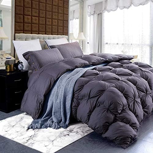  Xurious Goose Down Comforter Queen Size Duvet Insert, Premium Pinch Pleat Design, 1200 Thread Count 100% Egyptian Cotton, 750+ Fill Power, 60 Oz Fill Weight (Queen, Gray)