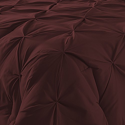  Comfy Bedding Double Needle Durable Stitching 3-Piece Pinch Pleat Comforter Set All Season Pintuck Style, Queen, Burgundy