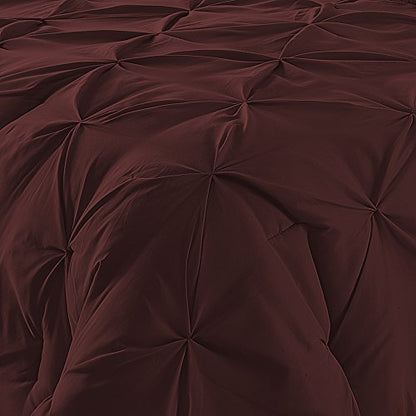  Comfy Bedding Double Needle Durable Stitching 3-Piece Pinch Pleat Comforter Set All Season Pintuck Style, Queen, Burgundy