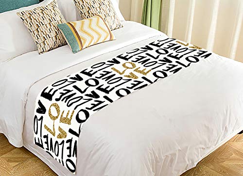  Valentine's Day Brush Lettered Text In Gold Glitter Black Bed Runner Bedding Scarf Bed Decoration 20x95 Inch