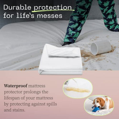  Premium Queen Mattress Protector Ultra Soft Breathable Bed Cover - Waterproof Mattress Cover - Noiseless & Absorbent Topper - Oeko-TEX Certified - White (60 X 80)