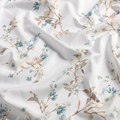  Traditional Floral Printed Elegant Patterned King Bed Sheet Set 4-Piece - 1 Flat Sheet 1 Fitted Sheet And 2 Pillowcases - Ultra Soft Wrinkle Stain Resistant Microfiber Sheets - Blue