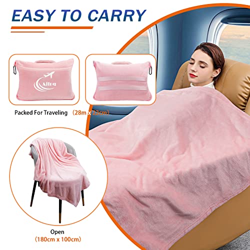  Ajlrq Travel Blanket Airplane Pillow, Premium Soft Polyester 2 In 1 Travel Pillow Airplane Blanket WithSoft Bag Pillow Case Travel Essentials With Storage Bag And Handle Belt (Pink)