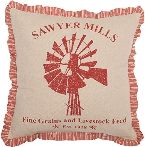  VHC Brands Sawyer Mill Text Chambray Cotton Farmhouse Appliqued Pillow 22x14 Filled Bedding Accessory, 1 Count (Pack Of 1), Family Charcoal