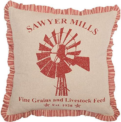  VHC Brands Sawyer Mill Text Chambray Cotton Farmhouse Appliqued Pillow 22x14 Filled Bedding Accessory, 1 Count (Pack Of 1), Family Charcoal