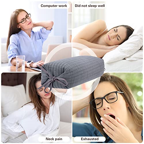 Adjustable Buckwheat Pillow With Washable Cotton Pillowcase, Neck Roll Pillow For Sleeping, Cylinder Cervical Pillow For Neck Pain Relief, Round Support Firm Buckwheat Husk Hull Pillows Grey