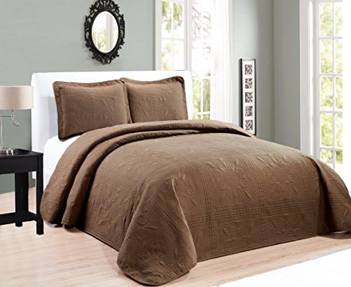  Beautiful Over Sized Solid Color Embossed Floral Striped 3 Piece Coverlet Bedspread (Queen/Full, Black)