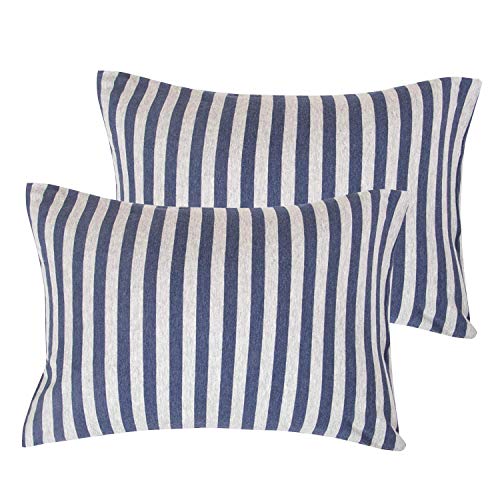 NTBAY 2 Pack 100% Organic Jersey Cotton Toddler Pillowcases, Super Soft And Breathable Yarn-Dyed 13x18 Nursery Pillow Cases With Envelope Closure, 13"x18", Camel And Beige Stripe