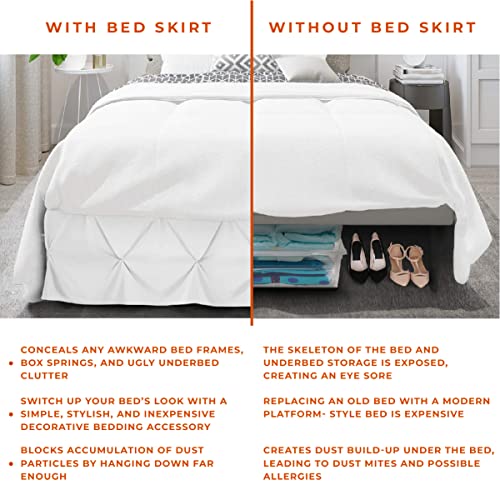  Pinch Pleated Split Corner Bed Skirt 100% Egyptian Cotton 600 Thread Count 15 Inch Drop Luxurious Decorative & Easy To Wash Wrinkle & Fade Resistant (King, White)