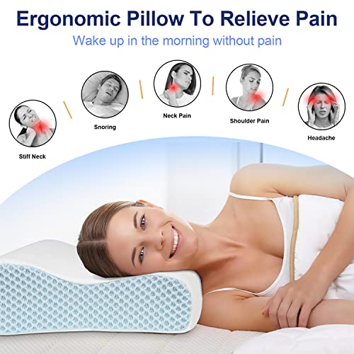  PKBD Queen Size Memory Foam Pillow With 2Pcs Pillowcases,Neck And Shoulder Pain Relief,Ergonomic Orthopedic Cervical Sleeping Pillow Neck Contour Support Bed Pillow For Side,Back And Stomach Sleepers