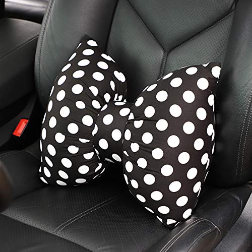  Wishlanlan 1 Pcs Bowknot Shape Lumbar Support Back Cushion For Lower Back Pain Relief- Ideal Back Pillow For Computer/Office Chair, Car Seat (Black + White Spots,Back Cushion)