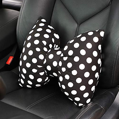  Wishlanlan 1 Pcs Bowknot Shape Lumbar Support Back Cushion For Lower Back Pain Relief- Ideal Back Pillow For Computer/Office Chair, Car Seat (Black + White Spots,Back Cushion)