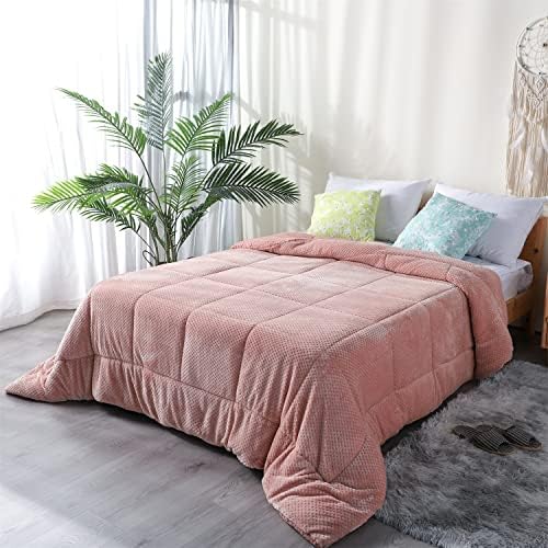  Luxurious Flannel Fleece Comforter With Plush Sherpa Back- Twin Size Bedding Coverlet-Textured Faux Fur Blanket-Machine Washable-Winter Warmth(68X90”, Rose), Twin/Twin XL