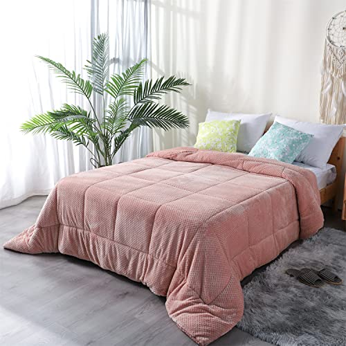  Luxurious Flannel Fleece Comforter With Plush Sherpa Back- Twin Size Bedding Coverlet-Textured Faux Fur Blanket-Machine Washable-Winter Warmth(68X90”, Rose), Twin/Twin XL