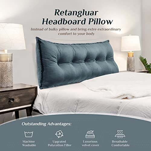  Rectangular Headboard Body Reading Pillow Bedside Oversized Throw Cushion Extra Large Backrest Lumbar Pillows Positioning Back Support Bolster For Bed Sofa Couch Velvet Grey Queen