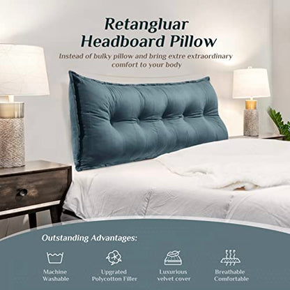 Rectangular Headboard Body Reading Pillow Bedside Oversized Throw Cushion Extra Large Backrest Lumbar Pillows Positioning Back Support Bolster For Bed Sofa Couch Velvet Grey Queen