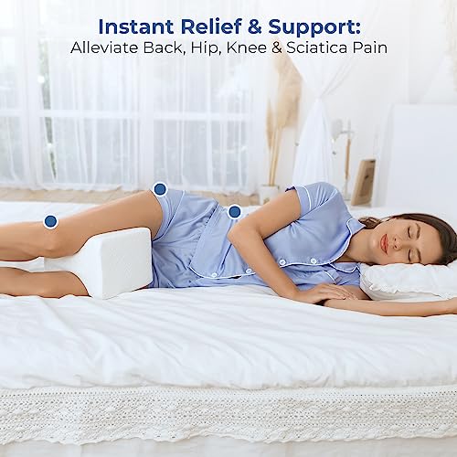  Knee Pillow For Side Sleepers - 100% Memory Foam Wedge Contour - Leg Pillows For Sleeping - Spacer Cushion For Spine Alignment, Back Pain, Pregnancy Support - Sciatica, Hip, Joint, Surgery Pain Relief