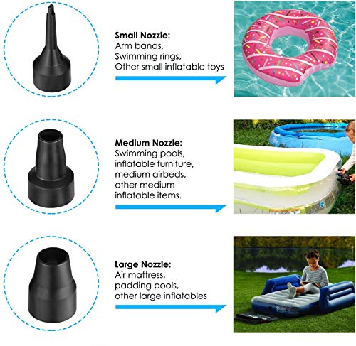  Electric Air Pump For Inflatables Air Mattress Pump 110V AC/12V DC Airbed Boat Pool Raft Inflatable Pump With 3 Nozzles Black (ACDC)