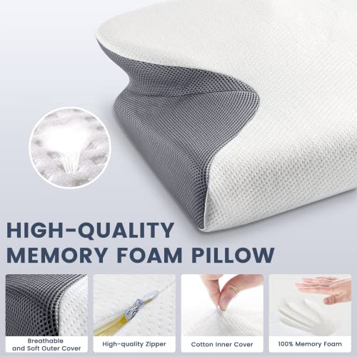  Untovei Cervical Memory Foam Pillow, Contour Pillows For Neck And Shoulder Pain Relief, Ergonomic Orthopedic Contour Support Pillows For Side Back Stomach Sleeper With Washable Pillowcase
