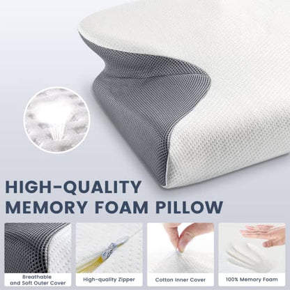  Untovei Cervical Memory Foam Pillow, Contour Pillows For Neck And Shoulder Pain Relief, Ergonomic Orthopedic Contour Support Pillows For Side Back Stomach Sleeper With Washable Pillowcase