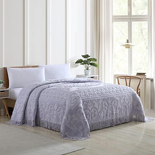  Medallion Chenille Bedspread, Queen, White