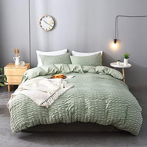  3 Pieces Textured Duvet Cover White Set With Zipper Closure,100% Washed Microfiber Seersucker Fabric,Luxury Hotel Quality Bedding-King Size(1 Duvet Cover 2 Pillowcases)