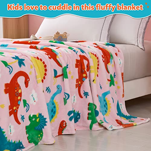  Mermaker Dinosaur Blanket For Girls, Pink Dinosaur Blankets For Girls And Boys, Cartoon Cute Dinosaur Throw Blankets For Kids And Teens, Soft Fleece Blanket For Couch And Bed (60x50 Inches)