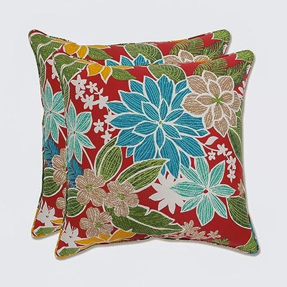  Pillow Perfect Tropic Floral Outdoor Throw Accent Pillow, Plush Fill, Weather, And Fade Resistant, Small Lumbar - 11.5" X 18.5", Blue/Green Botanical Glow, 2 Count