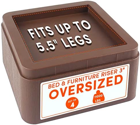  DEDU Oversized Bed Risers Heavy Duty Stackable 4 Pack, Furniture Risers For Sofas 3 Inch Or 6 Inch Supports Up To 11000 Lbs, Square Bed Raising Blocks Fits 5.5 Inch Wide Desk Or Couch (Black)