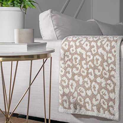 GENERIC Luxury Wild Leopard Throw Blanket - Super Soft Cozy Cable Knitted Throw Blanket, Plush Polyester Blanket, Reversible Chic Blankets, Sweet Dreams Design For Bed, Sofa, Chair, Couch, Travel (Beige)