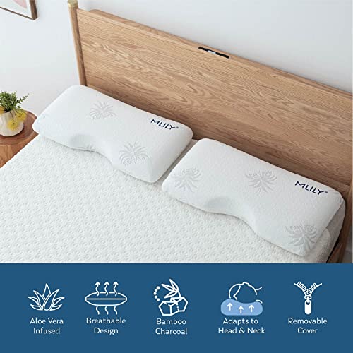  MLILY Side Sleeper Pillow, Cervical Pillow For Neck Pain, Cool Bamboo Charcoal Infused Memory Foam Pillow, Aloe Vera Skin Friendly, Medium Firm, 30x16 Inches