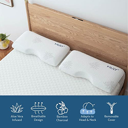  MLILY Side Sleeper Pillow, Cervical Pillow For Neck Pain, Cool Bamboo Charcoal Infused Memory Foam Pillow, Aloe Vera Skin Friendly, Medium Firm, 30x16 Inches