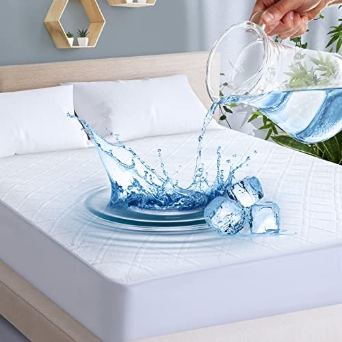  Viewstar Waterproof Mattress Protector Queen Bamboo Mattress Protector Soft Cooling Mattress Cover, Noiseless 3D Air Fabric Surface And Vinyl Free TPU, 18 Inch Deep Pocket (60 X 80inch)
