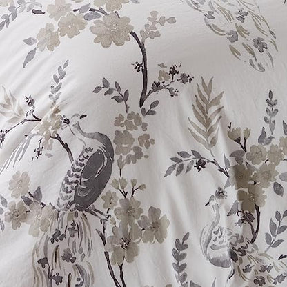  Levtex Home - Pisa Duvet Cover Set - Full/Queen Duvet Cover + Two Standard Pillow Cases - Floral Contemporary Peacock - Grey And Taupe - Duvet Cover (90 X 94in.) And Pillow Case (26 X 20in.) - Cotton