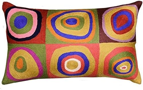  Kashmir Designs Lumbar Cushion Cover Hand Embroidered Wool 13x21 (Lumbar Poppy Pillow Cover Turquoise)