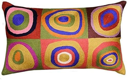  Kashmir Designs Lumbar Cushion Cover Hand Embroidered Wool 13x21 (Lumbar Poppy Pillow Cover Turquoise)