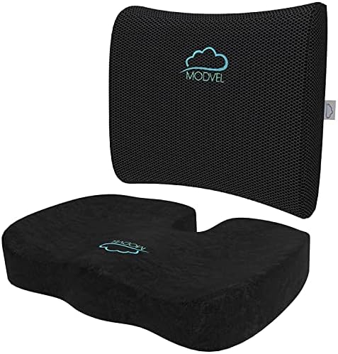  MODVEL Memory Foam Seat Cushion And Lumbar Pillow Combo - Gel Infused And Ventilated - Back Pain Relief