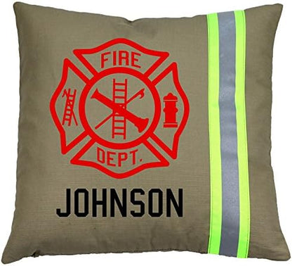  Fully Involved Stitching Firefighter Personalized Tan Maltese Cross Pillow