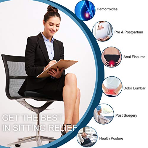  Emoobin Donut Pillow Hemorrhoid Tailbone Cushion - Orthopedic Pain Relief Pillow For Pregnancy, Coccyx, Bed Sores, Post Natal, Sciatica,18 Inches Black